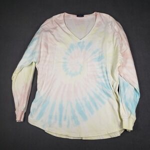 Spirit Jersey Top Womens XL Tie Dye Pink Yellow Blue Cotton